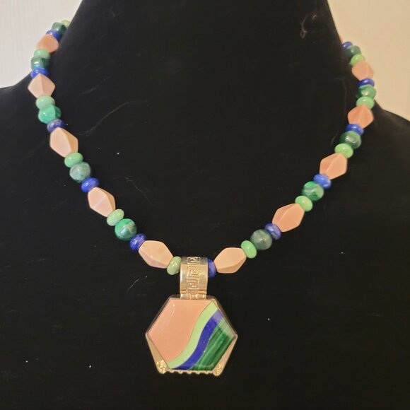 Jay King Mine Finds Gallery Multi-Gemstone Inlay Hexagon Pendant/Necklace - EU - Picture 1 of 4